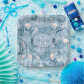 Flamingo Orchid Tropical Pattern Blue ID868 Pappteller (Party)