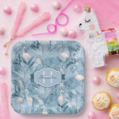 Flamingo Orchid Tropical Pattern Blue ID868 Pappteller (Party)