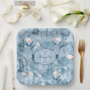 Flamingo Orchid Tropical Pattern Blue ID868 Pappteller
