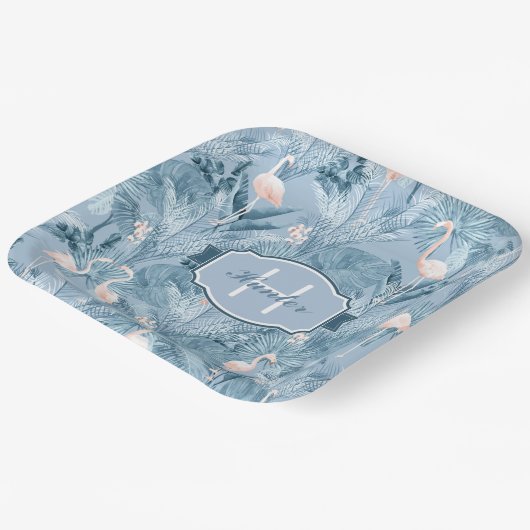 Flamingo Orchid Tropical Pattern Blue ID868 Pappteller (Gewinkelt)
