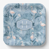 Flamingo Orchid Tropical Pattern Blue ID868 Pappteller (Vorderseite)