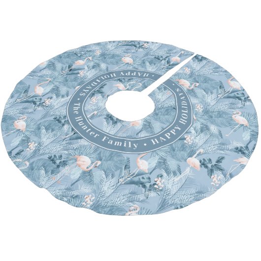 Flamingo Orchid Tropical Pattern Blue ID868 Polyester Weihnachtsbaumdecke (Schrägansicht)