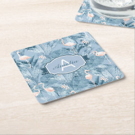 Flamingo Orchid Tropical Pattern Blue ID868 Rechteckiger Pappuntersetzer
