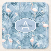 Flamingo Orchid Tropical Pattern Blue ID868 Rechteckiger Pappuntersetzer (Vorderseite)