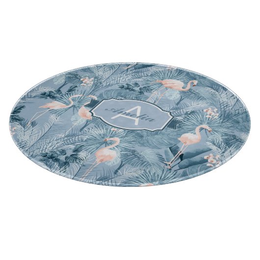 Flamingo Orchid Tropical Pattern Blue ID868 Schneidebrett (Ecke)