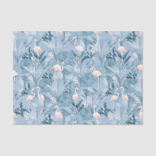 Flamingo Orchid Tropical Pattern Blue ID868 Seidenpapier (Vorderseite)