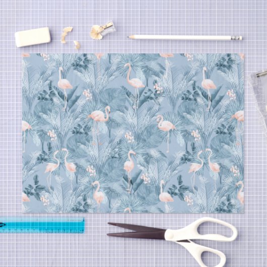 Flamingo Orchid Tropical Pattern Blue ID868 Seidenpapier (Handwerk)
