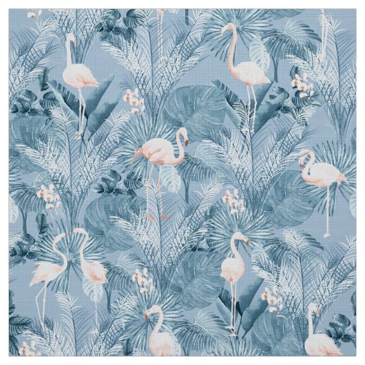 Flamingo Orchid Tropical Pattern Blue ID868 Stoff (Muster)