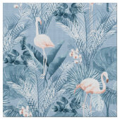 Flamingo Orchid Tropical Pattern Blue ID868 Stoff (Nahaufnahme)