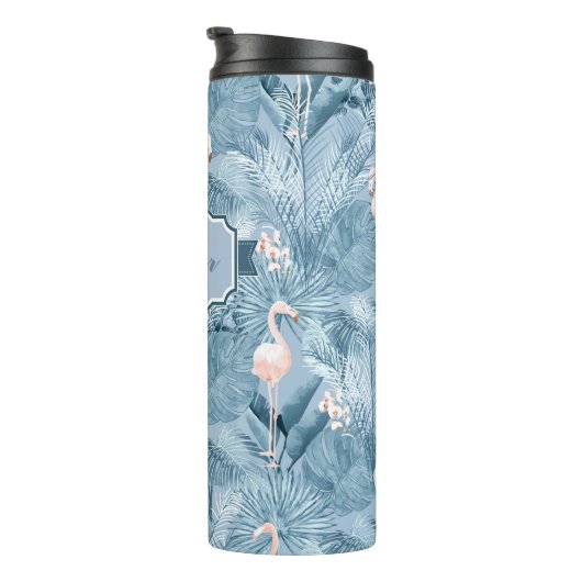 Flamingo Orchid Tropical Pattern Blue ID868 Thermosbecher (Nach rechts gedreht)