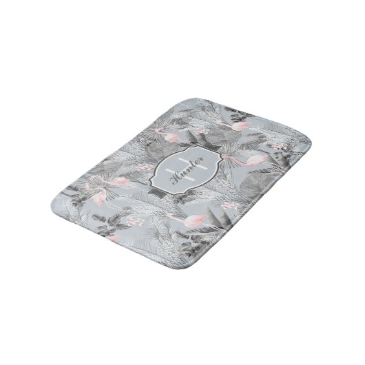 Flamingo Orchid Tropical Pattern Gray ID868 Badematte (Schrägansicht)