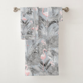 Flamingo Orchid Tropical Pattern Gray ID868 Bath T Badhandtuch Set