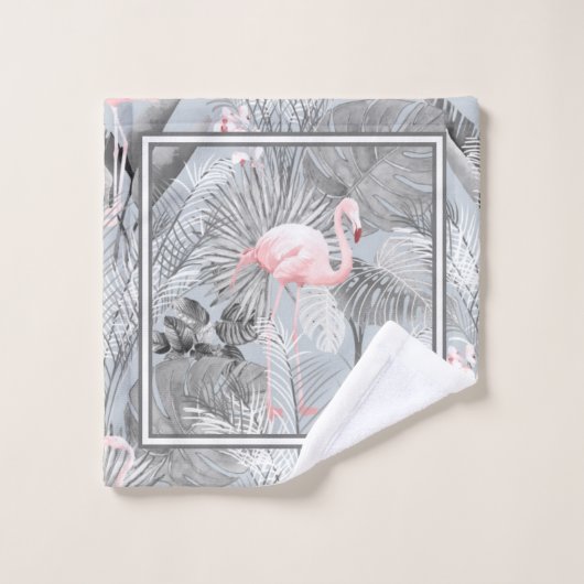 Flamingo Orchid Tropical Pattern Gray ID868 Bath T Badhandtuch Set (Waschlappen)