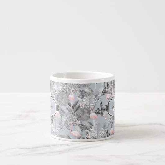 Flamingo Orchid Tropical Pattern Gray ID868 Espressotasse (Vorderseite)