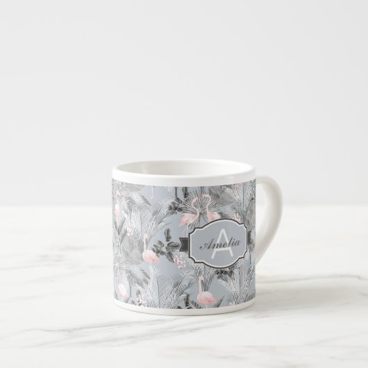 Flamingo Orchid Tropical Pattern Gray ID868 Espressotasse (Vorderseite Rechts)