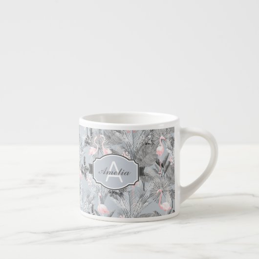 Flamingo Orchid Tropical Pattern Gray ID868 Espressotasse (Rechts)