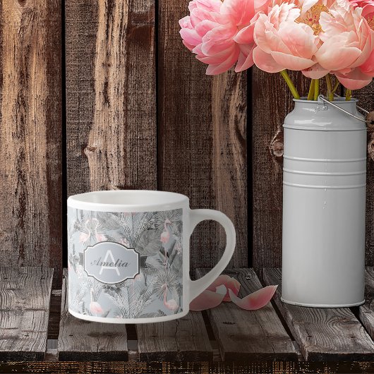 Flamingo Orchid Tropical Pattern Gray ID868 Espressotasse