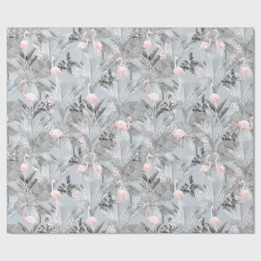 Flamingo Orchid Tropical Pattern Gray ID868 Geschenkpapier (Flach)