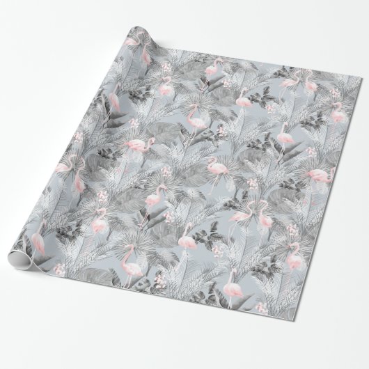 Flamingo Orchid Tropical Pattern Gray ID868 Geschenkpapier (Ungerollt)