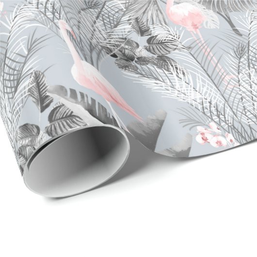 Flamingo Orchid Tropical Pattern Gray ID868 Geschenkpapier (Rolleneckpunkt)
