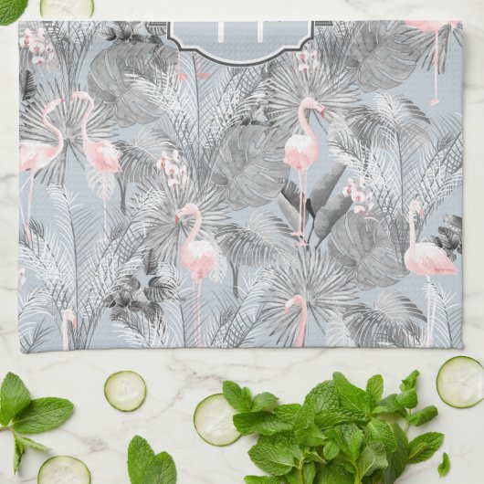 Flamingo Orchid Tropical Pattern Gray ID868 Geschirrtuch (Gefaltet)