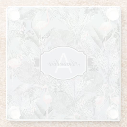 Flamingo Orchid Tropical Pattern Gray ID868 Glasuntersetzer (Rückseite)