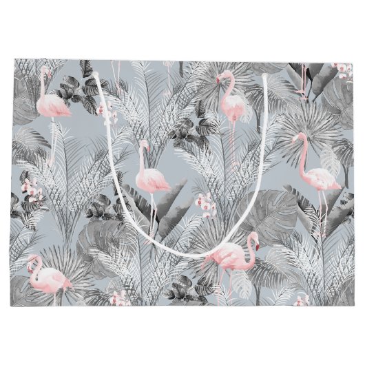 Flamingo Orchid Tropical Pattern Gray ID868 Große Geschenktüte (Rückseite)