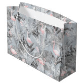 Flamingo Orchid Tropical Pattern Gray ID868 Große Geschenktüte (Rückseite Schrägansicht)