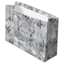 Flamingo Orchid Tropical Pattern Gray ID868 Große Geschenktüte