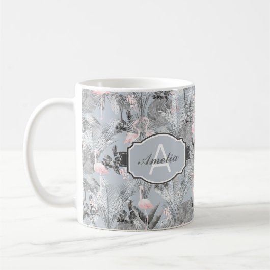 Flamingo Orchid Tropical Pattern Gray ID868 Kaffeetasse (Links)