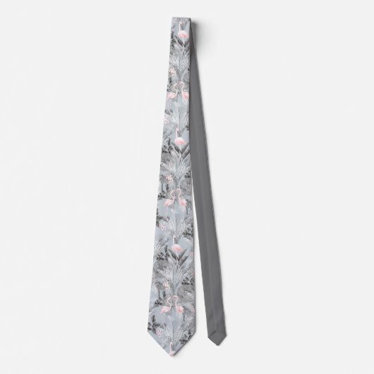 Flamingo Orchid Tropical Pattern Gray ID868 Krawatte (Vorderseite)
