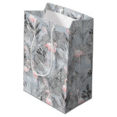 Flamingo Orchid Tropical Pattern Gray ID868 Mittlere Geschenktüte (Rückseite Schrägansicht)