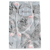 Flamingo Orchid Tropical Pattern Gray ID868 Mittlere Geschenktüte (Vorderseite)
