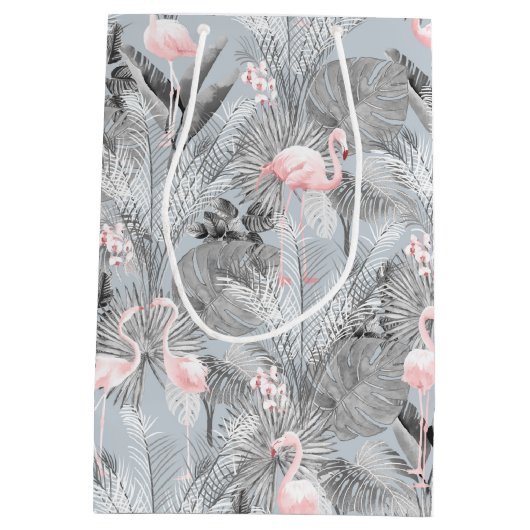 Flamingo Orchid Tropical Pattern Gray ID868 Mittlere Geschenktüte (Rückseite)