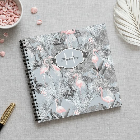 Flamingo Orchid Tropical Pattern Gray ID868 Notizblock