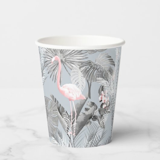 Flamingo Orchid Tropical Pattern Gray ID868 Pappbecher (Rückseite)