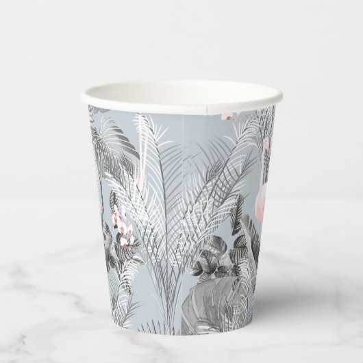 Flamingo Orchid Tropical Pattern Gray ID868 Pappbecher (Rechts)