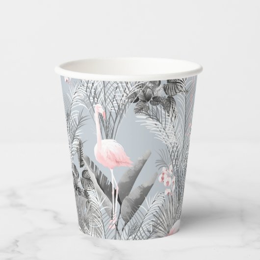 Flamingo Orchid Tropical Pattern Gray ID868 Pappbecher (Vorderseite)
