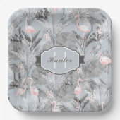 Flamingo Orchid Tropical Pattern Gray ID868 Pappteller (Vorderseite)