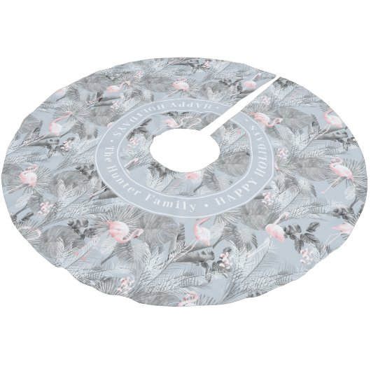 Flamingo Orchid Tropical Pattern Gray ID868 Polyester Weihnachtsbaumdecke (Schrägansicht)