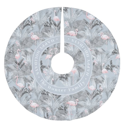Flamingo Orchid Tropical Pattern Gray ID868 Polyester Weihnachtsbaumdecke (Vorderseite)