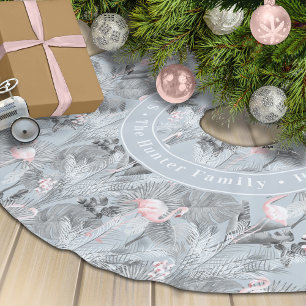 Flamingo Orchid Tropical Pattern Gray ID868 Polyester Weihnachtsbaumdecke
