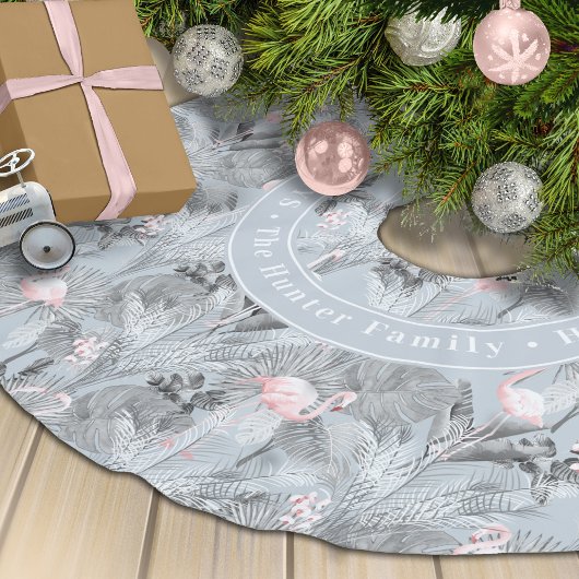 Flamingo Orchid Tropical Pattern Gray ID868 Polyester Weihnachtsbaumdecke