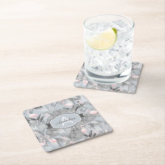 Flamingo Orchid Tropical Pattern Gray ID868 Rechteckiger Pappuntersetzer (Vor Ort)