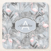 Flamingo Orchid Tropical Pattern Gray ID868 Rechteckiger Pappuntersetzer (Vorderseite)