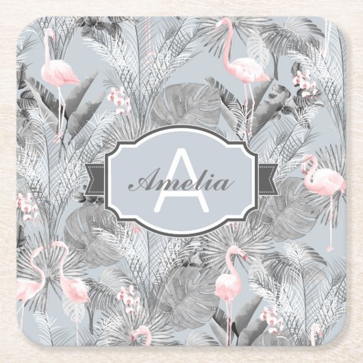 Flamingo Orchid Tropical Pattern Gray ID868 Rechteckiger Pappuntersetzer (Vorderseite)