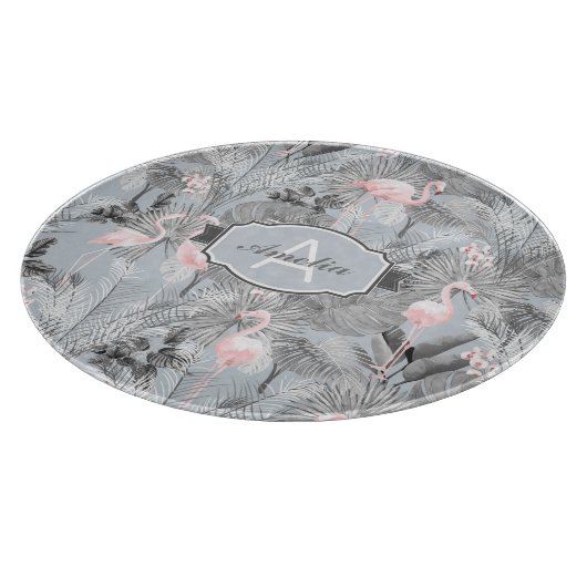 Flamingo Orchid Tropical Pattern Gray ID868 Schneidebrett (Ecke)