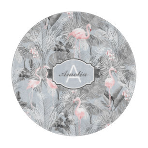 Flamingo Orchid Tropical Pattern Gray ID868 Schneidebrett