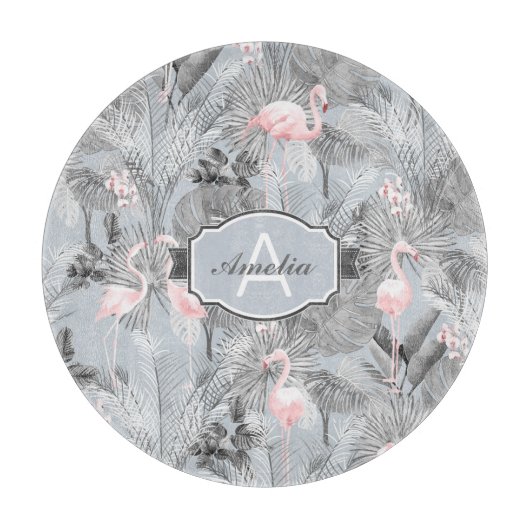 Flamingo Orchid Tropical Pattern Gray ID868 Schneidebrett (Vorderseite)