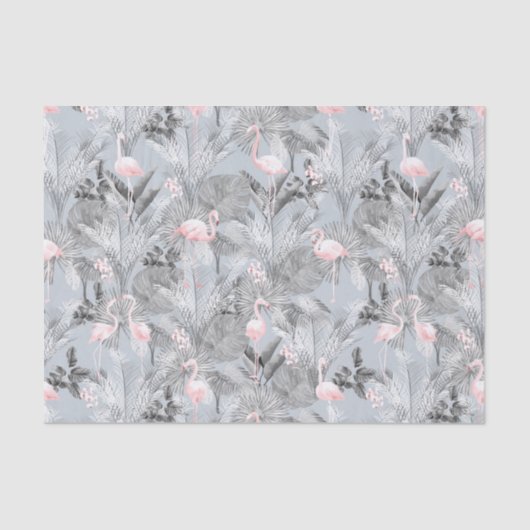 Flamingo Orchid Tropical Pattern Gray ID868 Seidenpapier (Vorderseite)